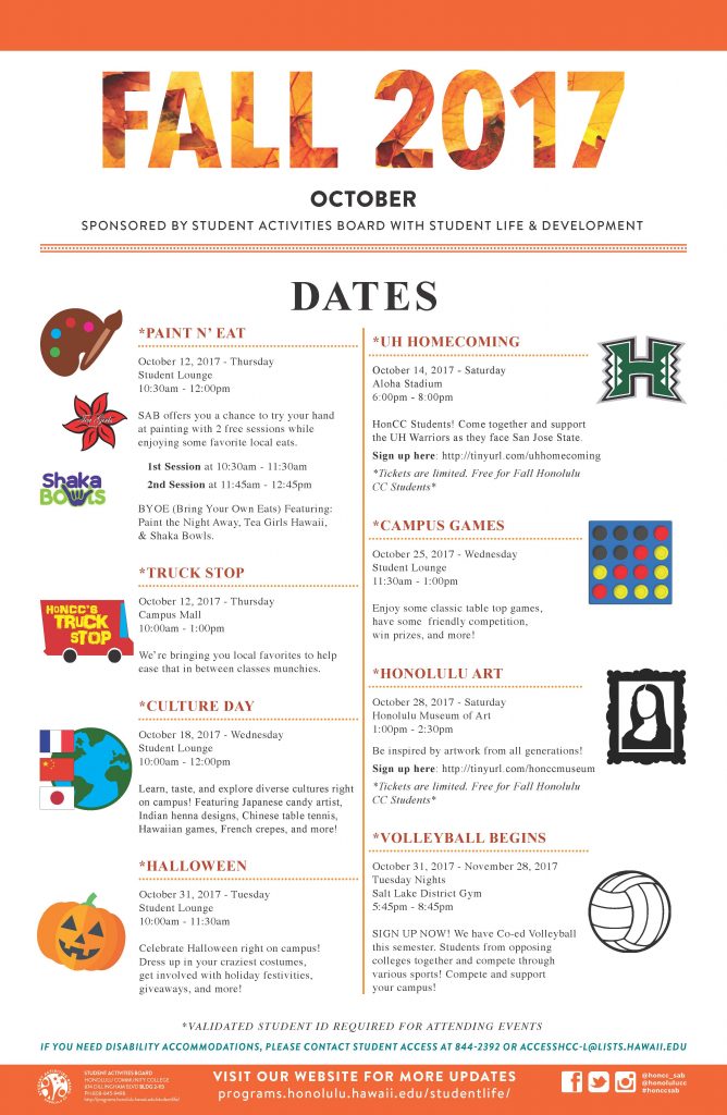 October Calendar of Events